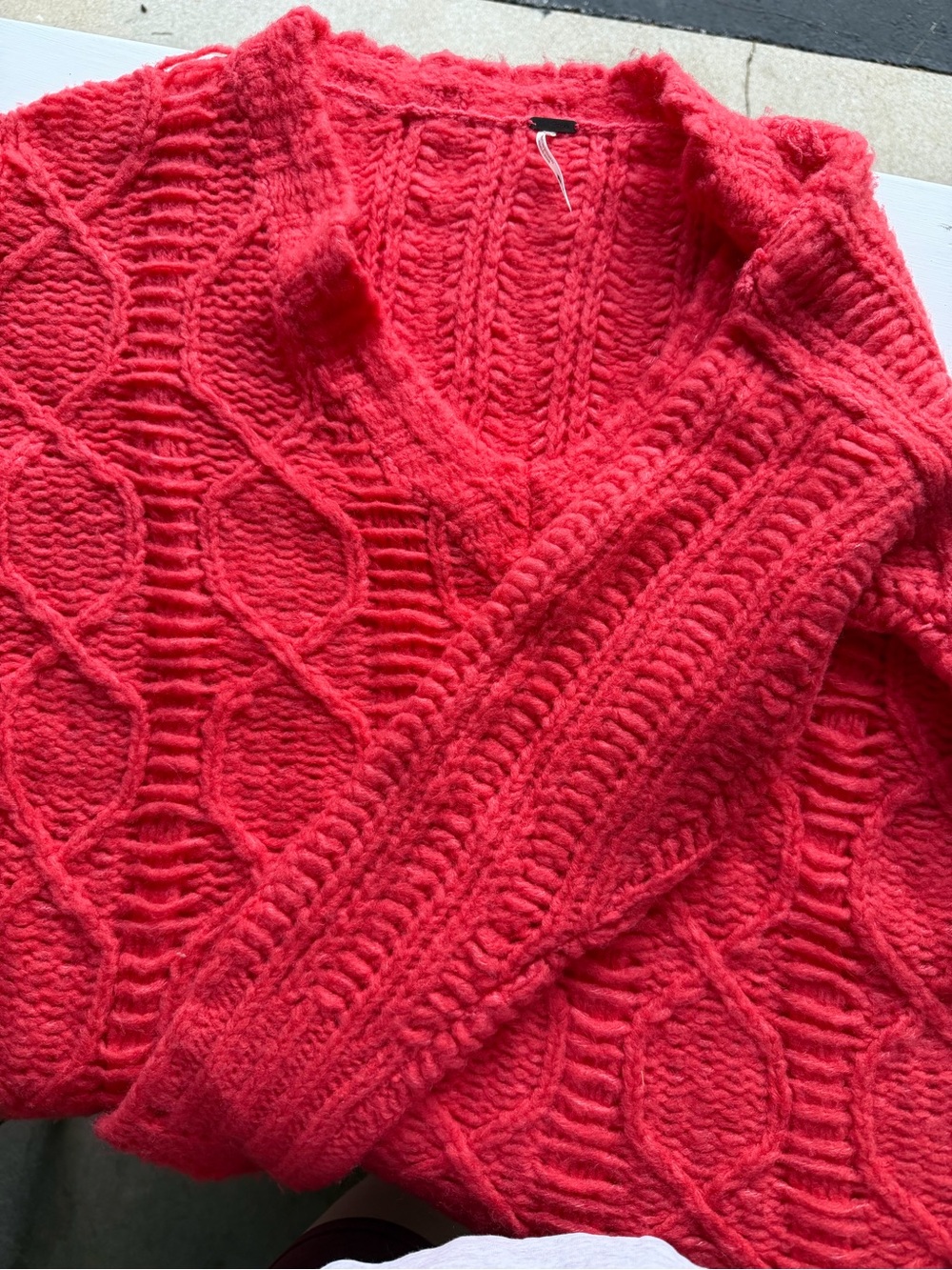 Free People Cable-Knit V-Neck Sweater